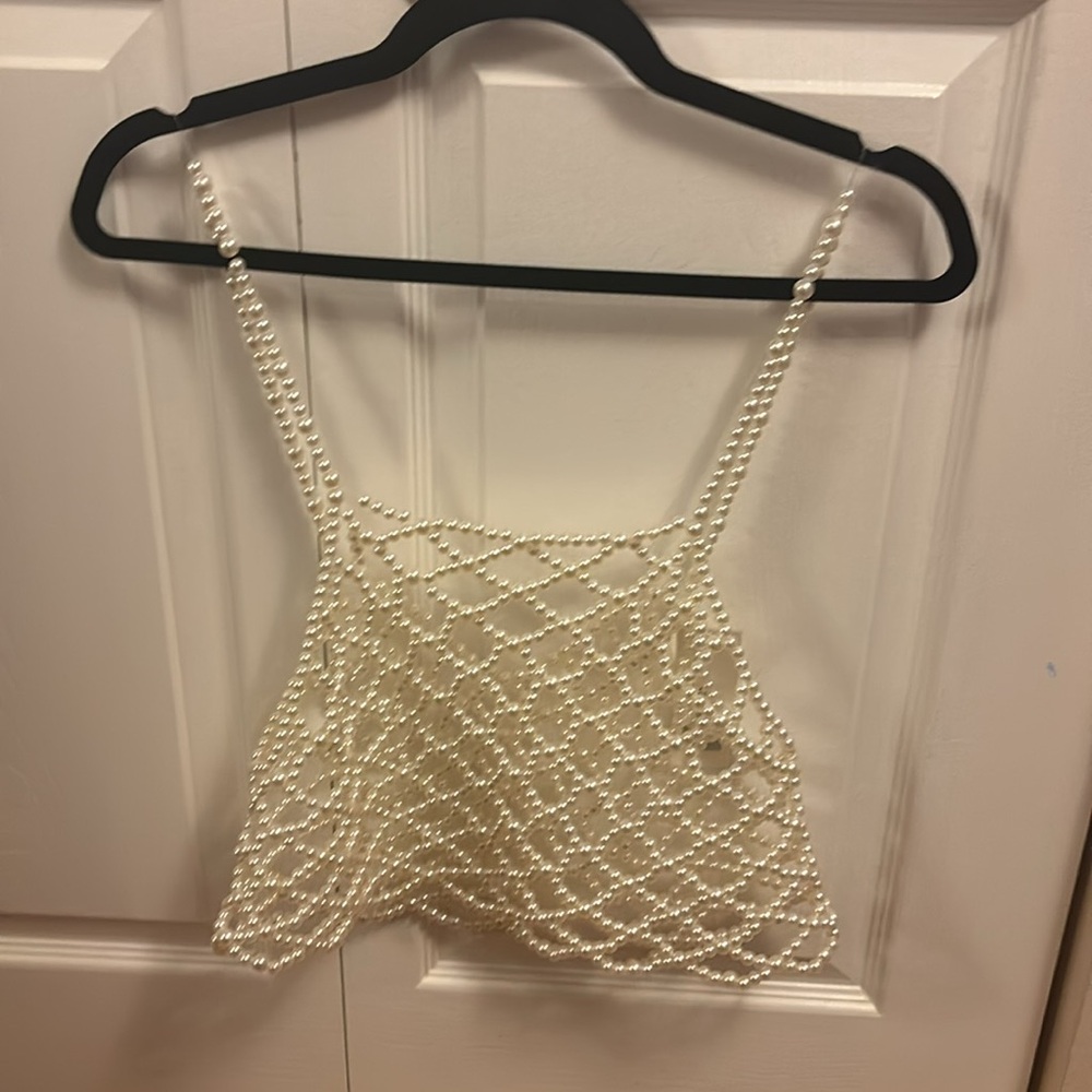 Urban Outfitters White Pearl Crop Top - Picture 4 of 5